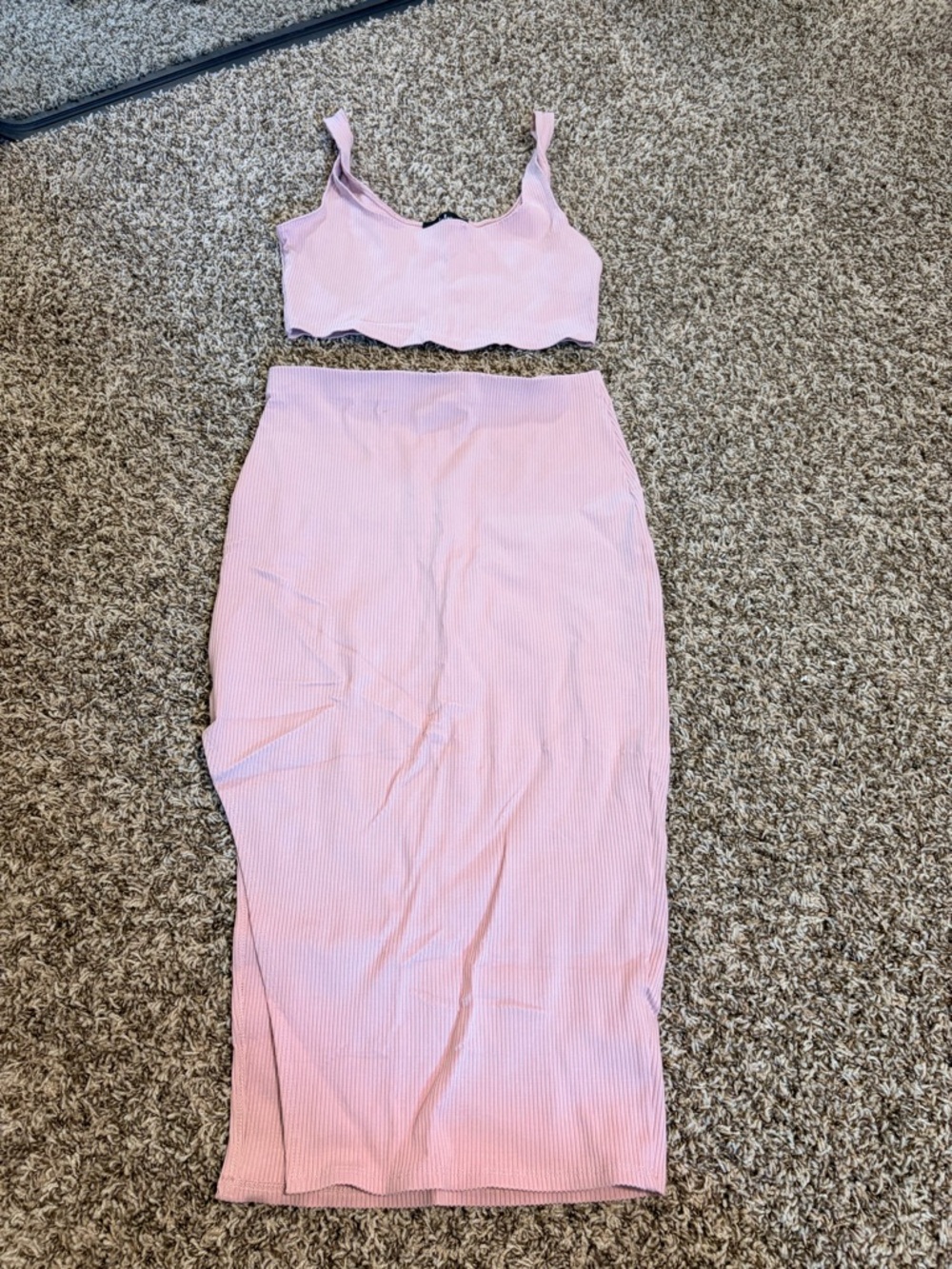 Pink Ribbed Midi Skirt - Women's Stretch Pencil Skirt